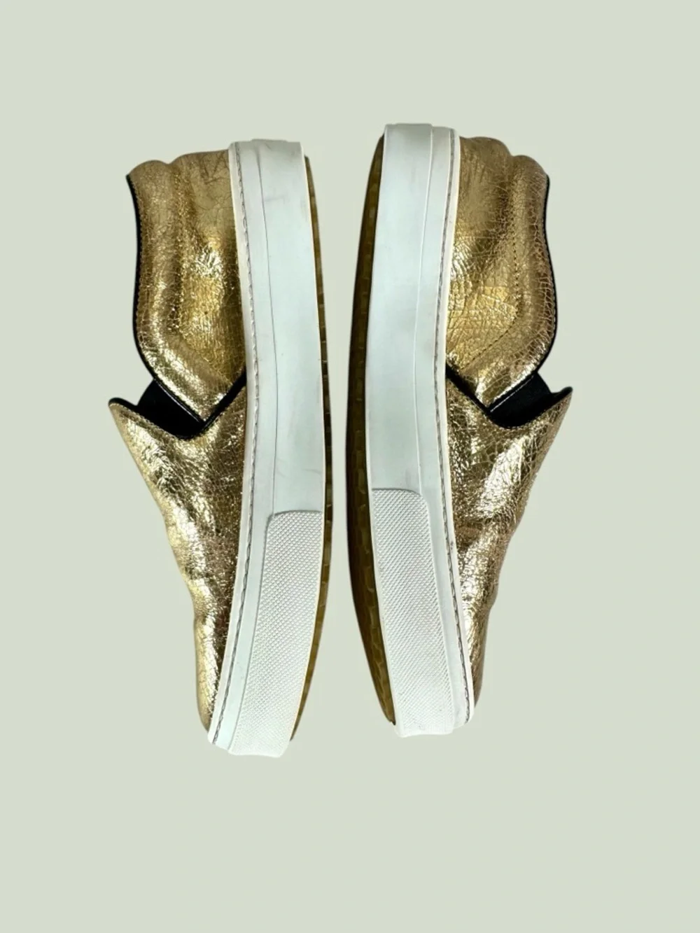 Celine Women’s Phoebe Philo Gold Metallic Crackle Leather Slip-On Sneakers - Picture 6 of 10